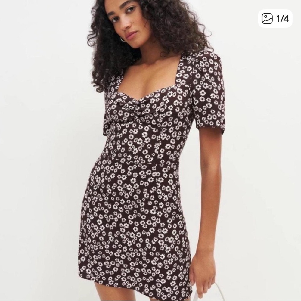Reformation Brown and White Floral Dress
